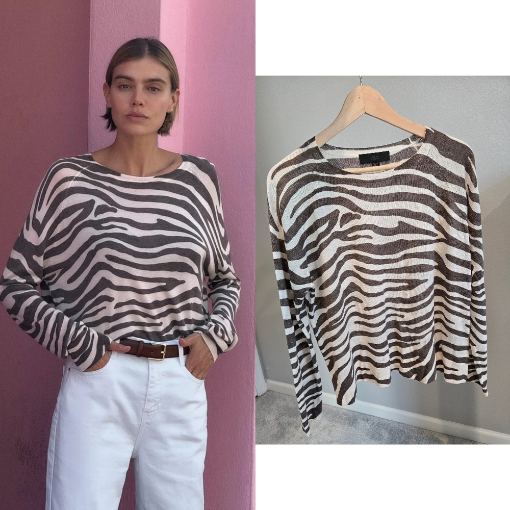 Zara Fine Knit Sweater In Zebra Print